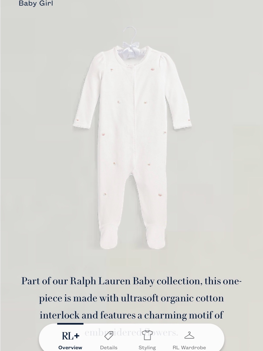 Ralph Lauren Floral Coverall Baby Girls' 6M White Embroidered Snap
Front Closure